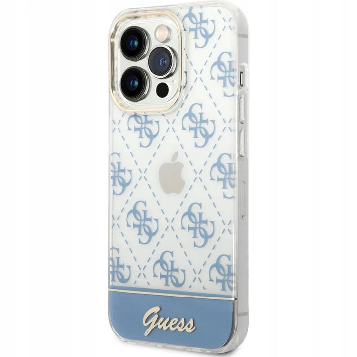 𝐆𝐔𝐄𝐒𝐒 Electroplated 4G Pattern Bottom Stripe Script Logo Case - iCase Stores