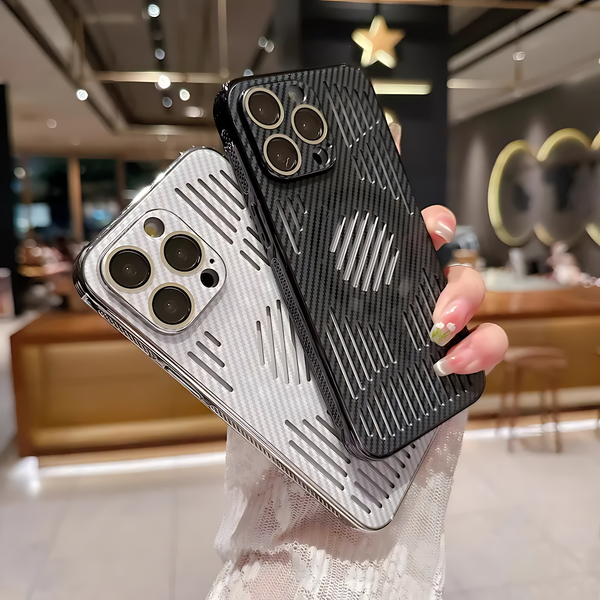 Luxury Cooling Carbon Fiber Silicone Case with Lens Protector