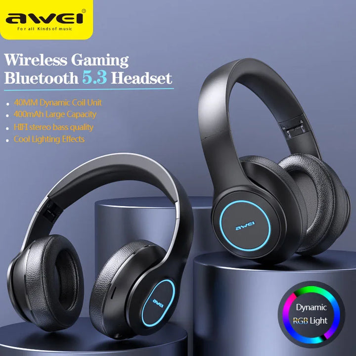 Awei RGB Gaming Headset with Mic OverEar Headphones Bluetooth - iCase Stores