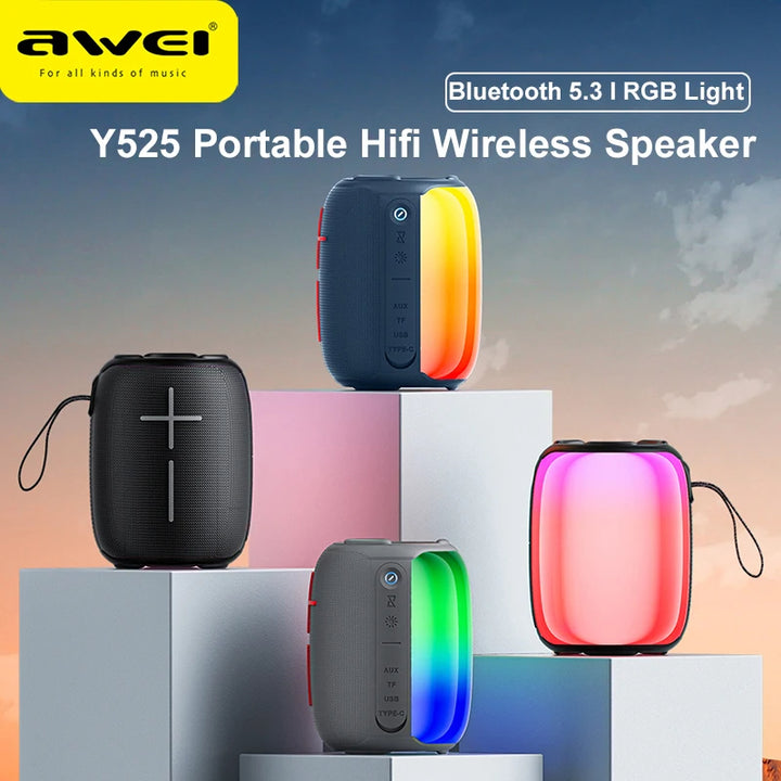 Awei Bluetooth 5.3 Speaker Portable TWS Hifi Wireless Speaker USB Outdoor Mini Loudspeaker Music RGB Light Playback - iCase Stores