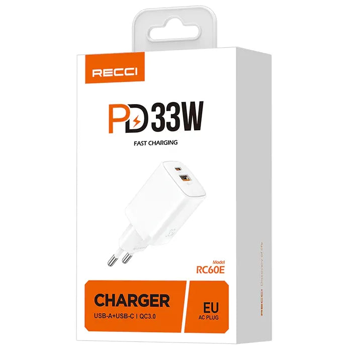 Recci Fast Charger With Dual Port PD 33W - iCase Stores