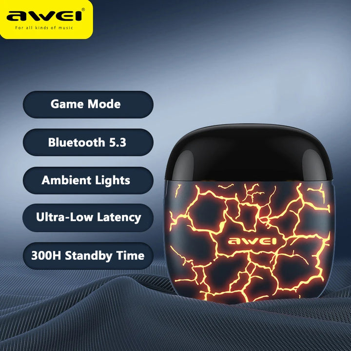 Awei Gaming Sports TWS Bass Low Latency Wireless Earphones Bluetooth 5.1 With Mic - iCase Stores