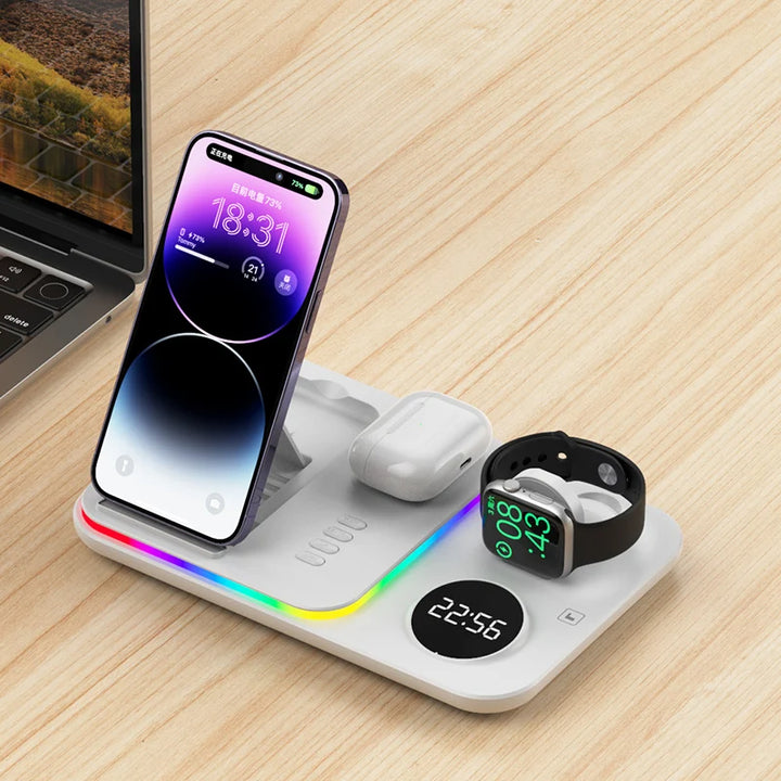 5 in 1 Wireless Charging Station Dock with Digital Clock & Night Light 30W - iCase Stores