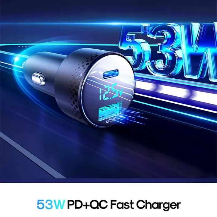 Joyroom Dual-Port (A+C) Digital Display Car Charger 53W - iCase Stores