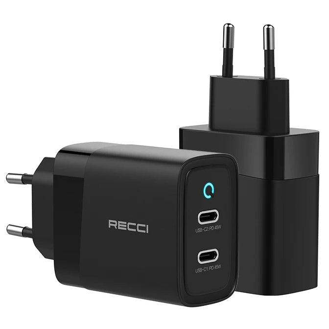 Recci GaN Portable Dual Port USB-C Cube Power Adapter Charger 47W - iCase Stores