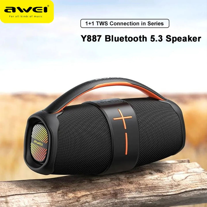 Awei Portable Speaker TWS Bluetooth 5.3 Outdoor Speaker with Balanced Bass AUX MP3 Player Waterproof Multiple LED Modes - iCase Stores