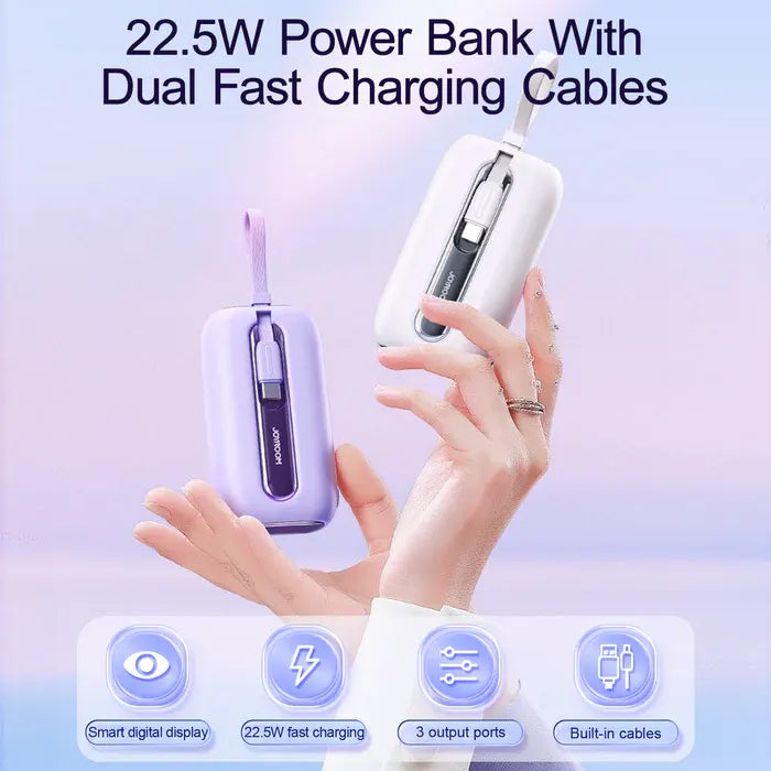 Joyroom Power Bank with 2 Built-in Lightning & Type-C Cables 22.5W 10000mAh - iCase Stores