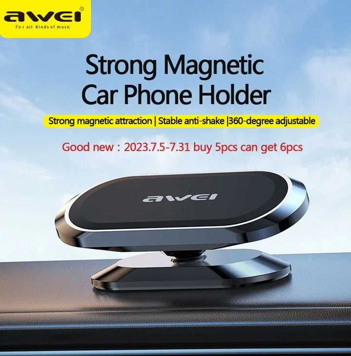 Awei Universal Magnetic Car Mount Holders Metal Mini Stand Car Phone Holder Rotate 360 Degrees Strong Magnet - iCase Stores