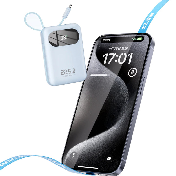 Rock Mini Ultra Compact Power Bank Built in Cable Super Fast Charge With Led Display 20000mAh - iCase Stores