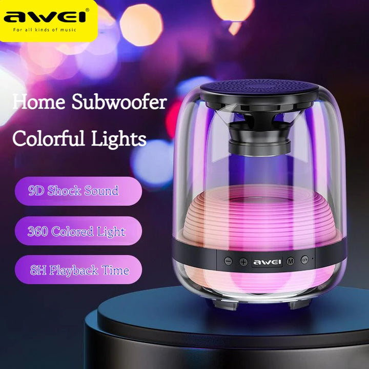 Awei Transparent Wireless Bluetooth Mini Speaker Colorful Led Subwoofer HiFi Sound Box Portable MP3 Music Sound Column - iCase Stores