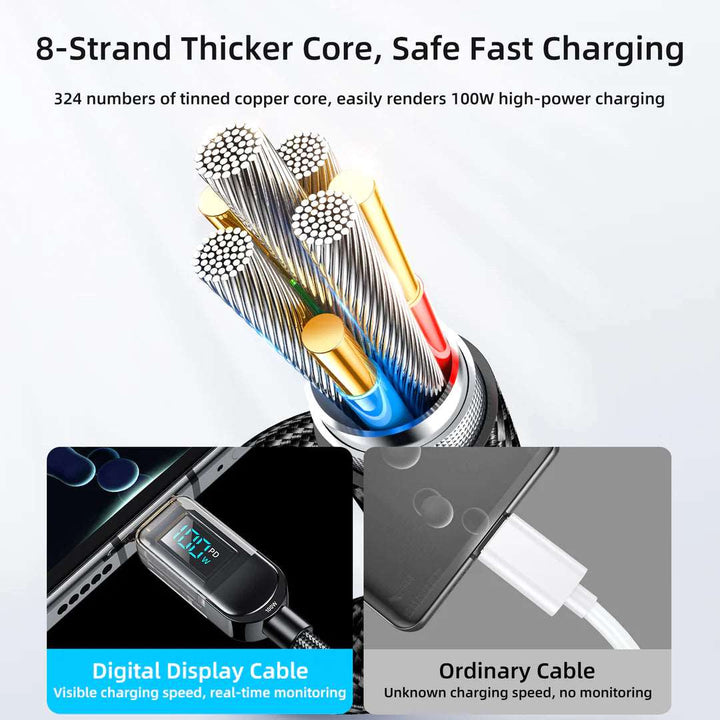 100W Digital Display Fast Charging Data Cable 1.2m Type-C to Type-C Cable - iCase Stores