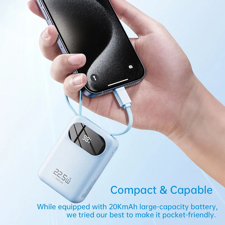 Rock Mini Ultra Compact Power Bank Built in Cable Super Fast Charge With Led Display 20000mAh - iCase Stores