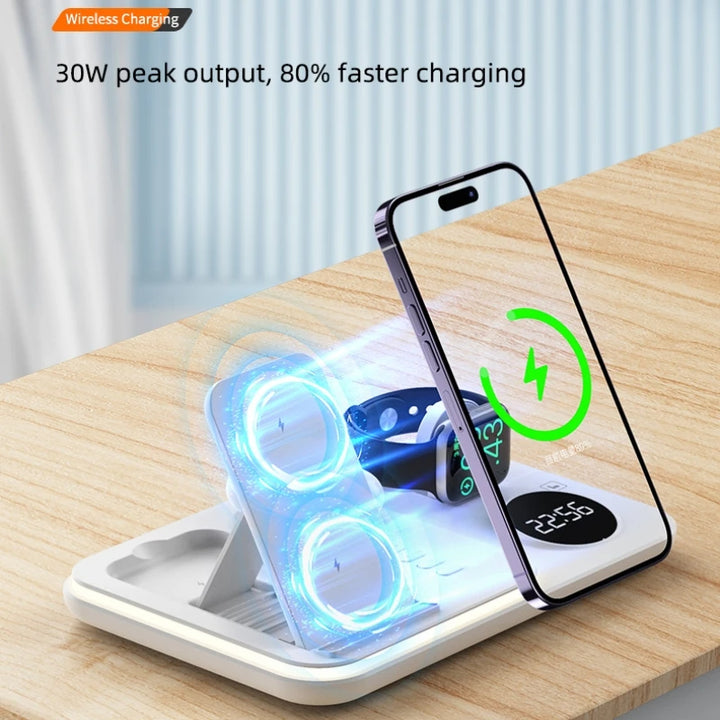 5 in 1 Wireless Charging Station Dock with Digital Clock & Night Light 30W - iCase Stores