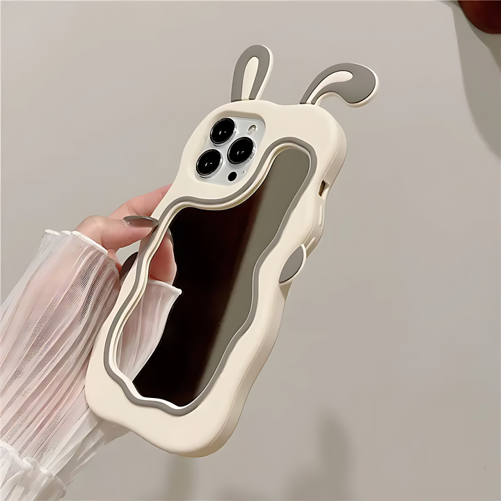 Rabbit Ear Decor Silicone Anti fall Phone Case With Mirror - iCase Stores