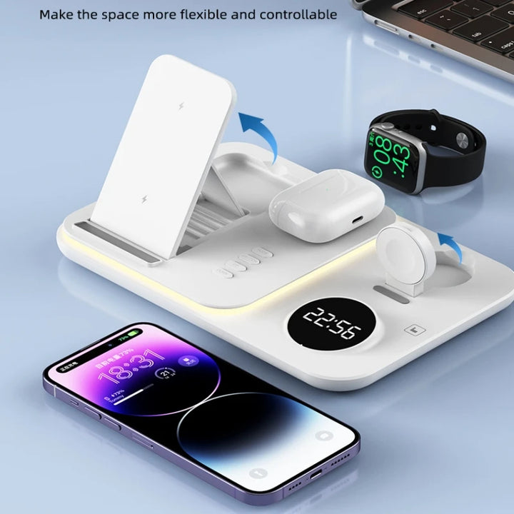 5 in 1 Wireless Charging Station Dock with Digital Clock & Night Light 30W - iCase Stores