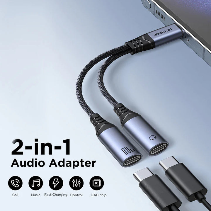 Joyroom 2-in-1 Audio Adapter Series (Type-C to Dual Type-C) 60W - iCase Stores