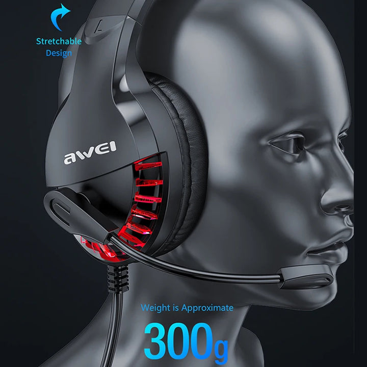 Awei Wired Gaming Headphones 3.5mm Plug Gamer Headset Surround Sound with Mic for Laptop PC Computer 50mm Driver - iCase Stores