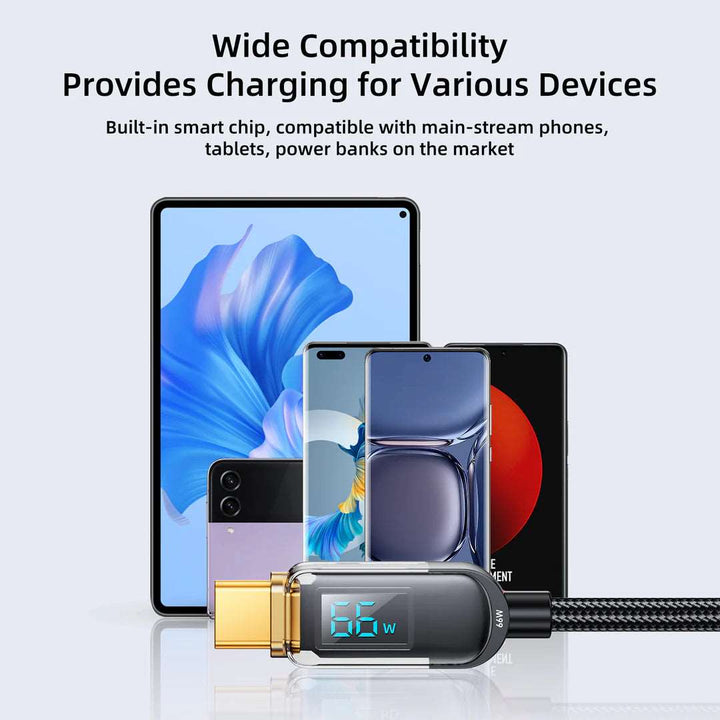 66W Digital Display Fast Charging Data Type-C Cable 1.2m - iCase Stores