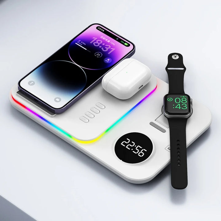 5 in 1 Wireless Charging Station Dock with Digital Clock & Night Light 30W - iCase Stores