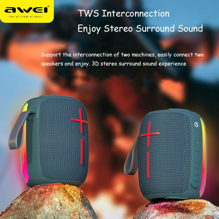 Awei Bluetooth 5.3 Speaker Portable TWS Hifi Wireless Speaker USB Outdoor Mini Loudspeaker Music RGB Light Playback - iCase Stores