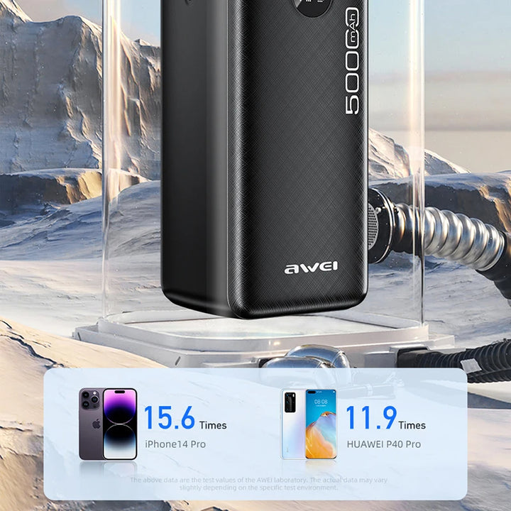 Awei Powerful Power Bank Spare External Battery Fast Charge With Led Digital Display 50000mAh - iCase Stores