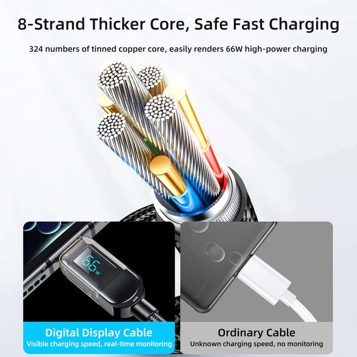 66W Digital Display Fast Charging Data Type-C Cable 1.2m - iCase Stores