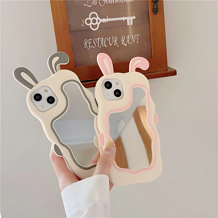 Rabbit Ear Decor Silicone Anti fall Phone Case With Mirror - iCase Stores