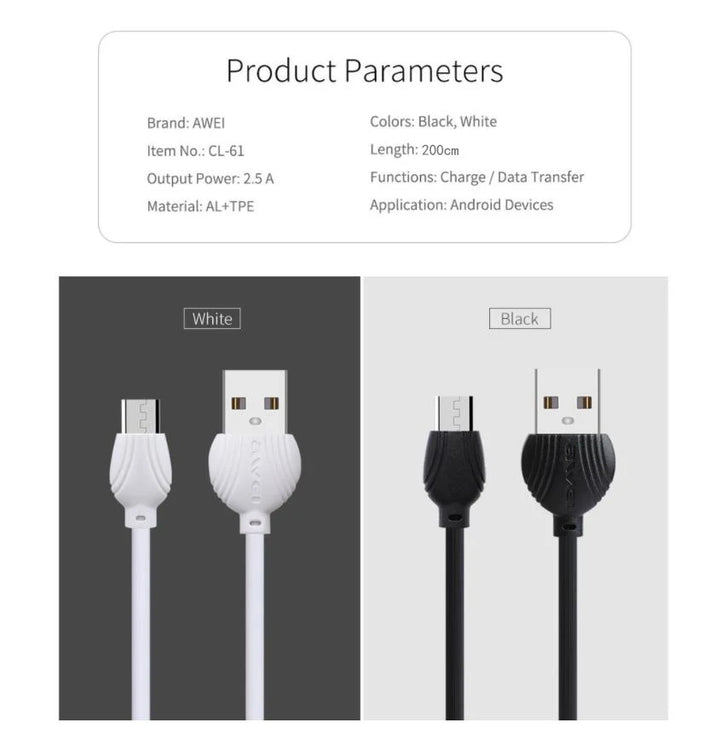 Awei Fast Charging Data Cable 2.5A / 1M - iCase Stores