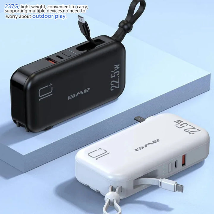 Awei 5 in 1 Portable Power Bank With Plug for iOS & Android PD22.5W /10000mAh - iCase Stores