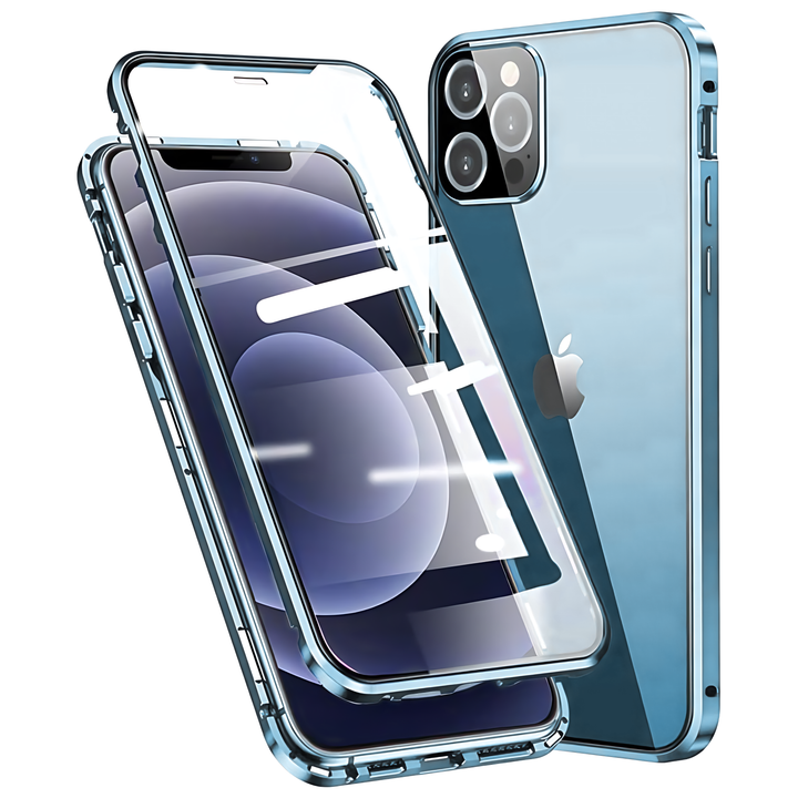 Full Body 360 Double-Sided Tempered Glass Case with Aluminum Frame & Strong Magnetic Cover Lock & Lens Protector - iCase Stores