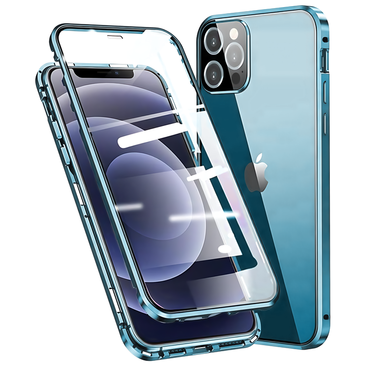 Full Body 360 Double-Sided Tempered Glass Case with Aluminum Frame & Strong Magnetic Cover Lock & Lens Protector - iCase Stores