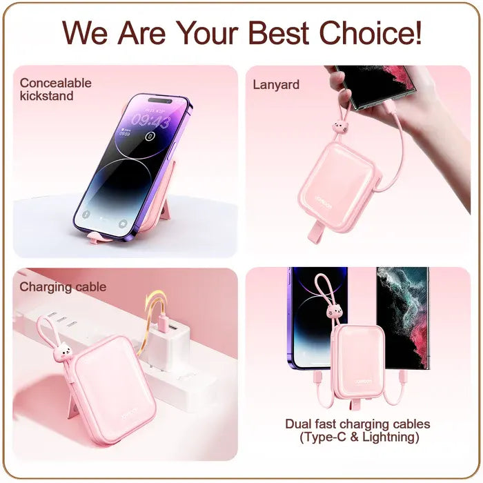 Joyroom Cutie Series Power Bank With Kickstand Built-In Lightning & Type-C Dual Cable 22.5W /  10000mAh - iCase Stores