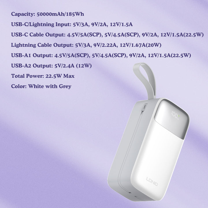 LDNIO Portable Handheld Mobile Type-C Power Bank High Capacity 50000mAh - iCase Stores