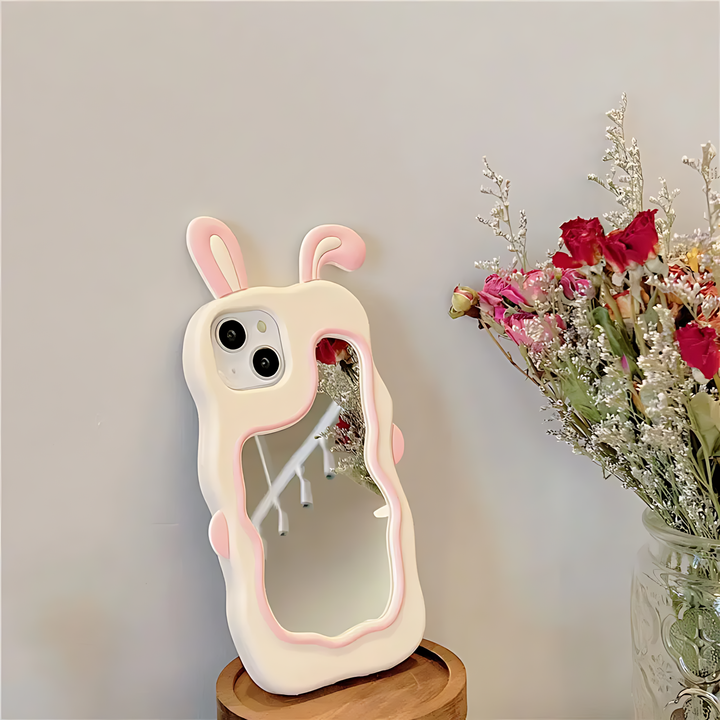 Rabbit Ear Decor Silicone Anti fall Phone Case With Mirror - iCase Stores