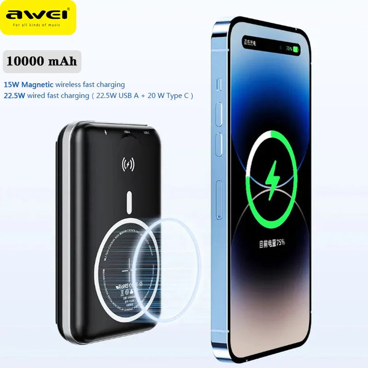 Awei Wireless Charging Power Bank with 10000mAh / 22.5W - iCase Stores