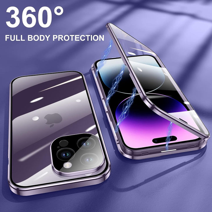 Full Body 360 Double-Sided Tempered Glass Case with Aluminum Frame & Strong Magnetic Cover Lock & Lens Protector - iCase Stores