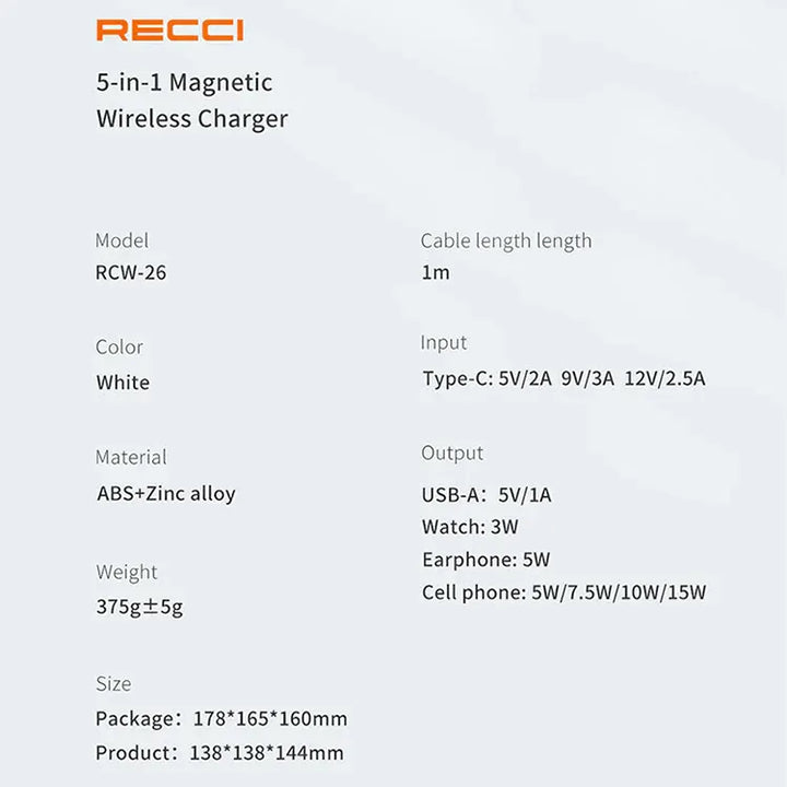 Recci 5 In 1 Wireless Charger Stand 15W - iCase Stores