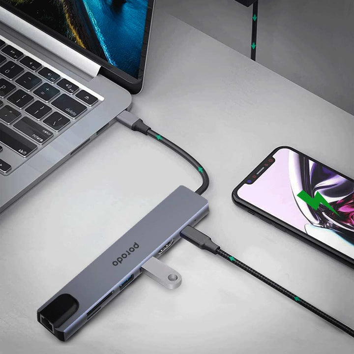 Porodo 7 in 1 Aluminum USB-C Hub 4K HDMI Power Deliver 100W - iCase Stores