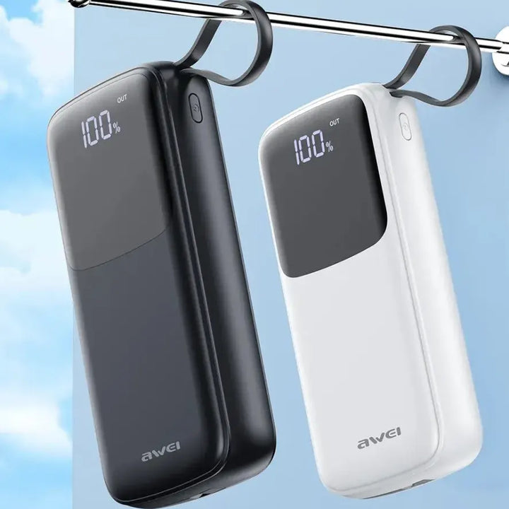 Awei Power Bank Fast Charging with Built-in Cable LED Power Display Battery 20000mAh - iCase Stores