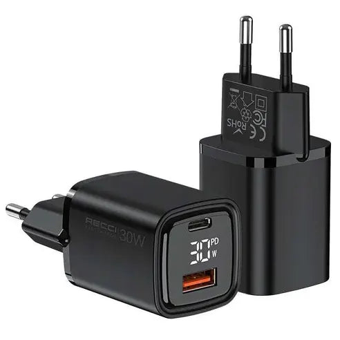 Recci Fast Wall Charger with Dual Port & Led Display 30W