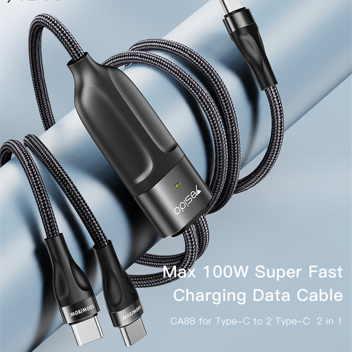 Yesido 2 In 1 Type-C  Fast Charging Cable 100W - iCase Stores