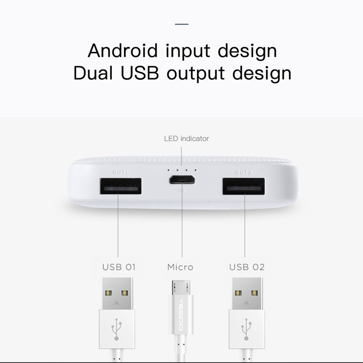 Yesido power Bank With 2 USB 10000mAh - iCase Stores