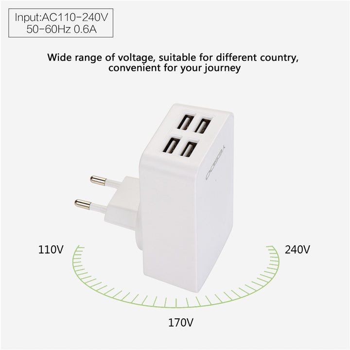 Yesido 4 USB Port Travel Charger 4.8A - iCase Stores