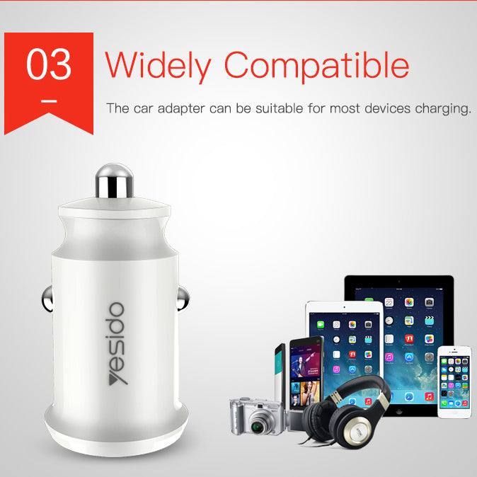 Yesido Mini Car Charger With Dual USB Port 2.4A - iCase Stores