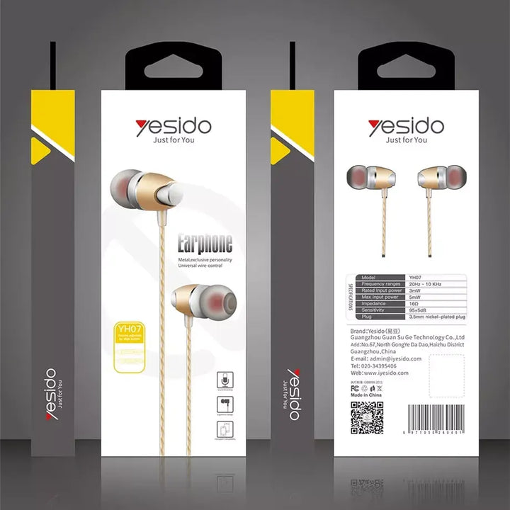 Yesido Metal Personality Earphone Universal Wire Control With Mic - iCase Stores