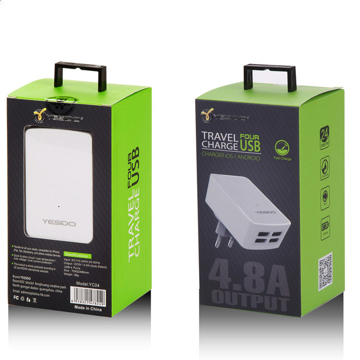 Yesido 4 USB Port Travel Charger 4.8A - iCase Stores