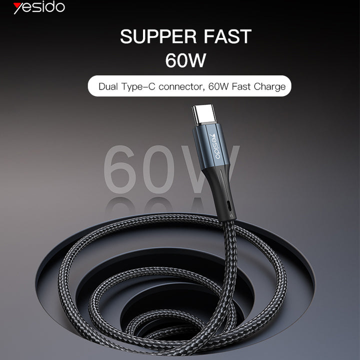 Yesido Nylon Braided Dual USB Type-C Charging Data Cable 60W - iCase Stores