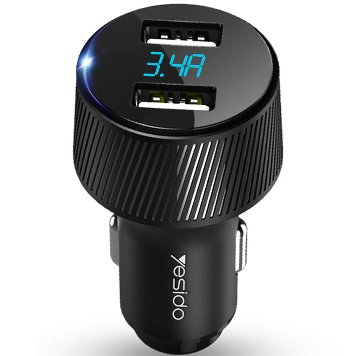 Yesido Aluminum Alloy Dual USB 3.4A Car Charger with Voltmeter - iCase Stores