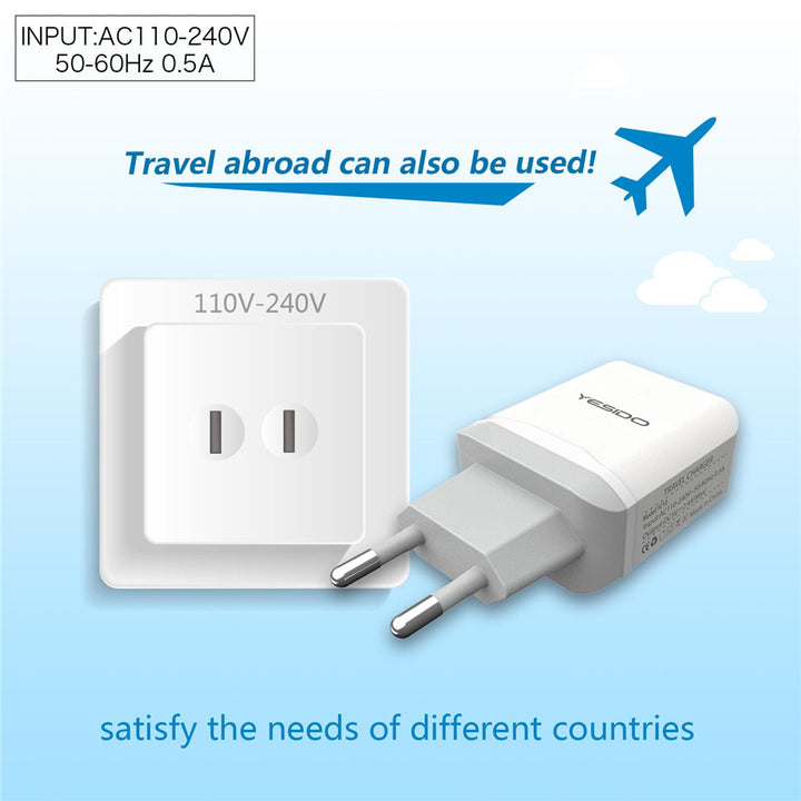 Yesido Travel Charger With 2 USB Port 12W - iCase Stores