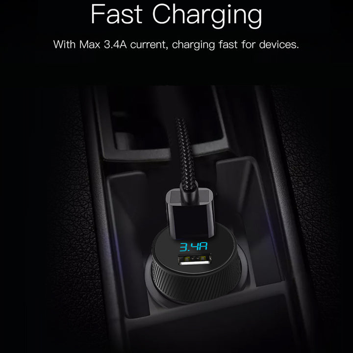 Yesido Aluminum Alloy Dual USB 3.4A Car Charger with Voltmeter - iCase Stores